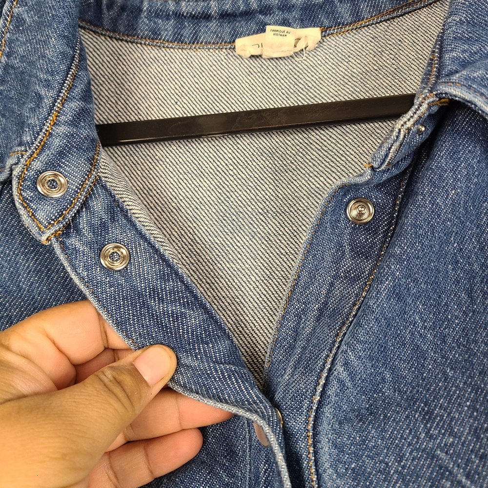 Anthropologie Pilcro Long Sleeve Jean Denim Collared Button Snap Romper XL - Picture 7 of 13